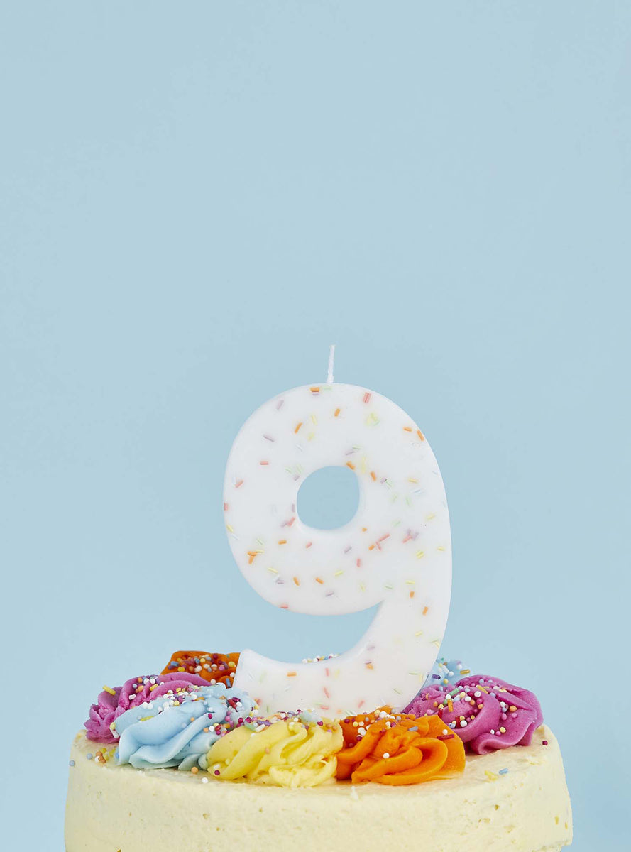 Giant Sprinkle 14cm Number 9 Candle - Lifestyle Image