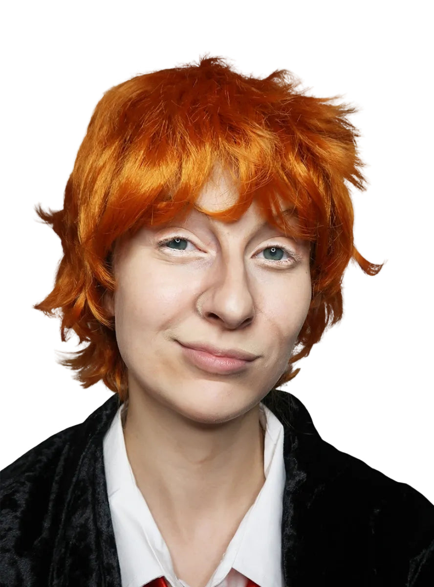Ginger Wizard Mens Orange Short Scruffy Costume Wig - Alternative Image 2
