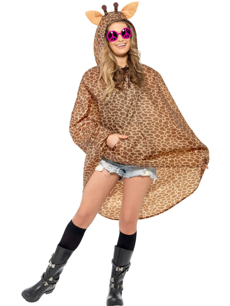 Womens Brown Giraffe Animal Costume Poncho - Main Image