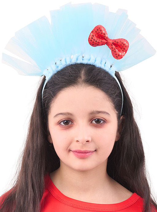 Blue Tulle Costume Headband with Red Bow for Girls