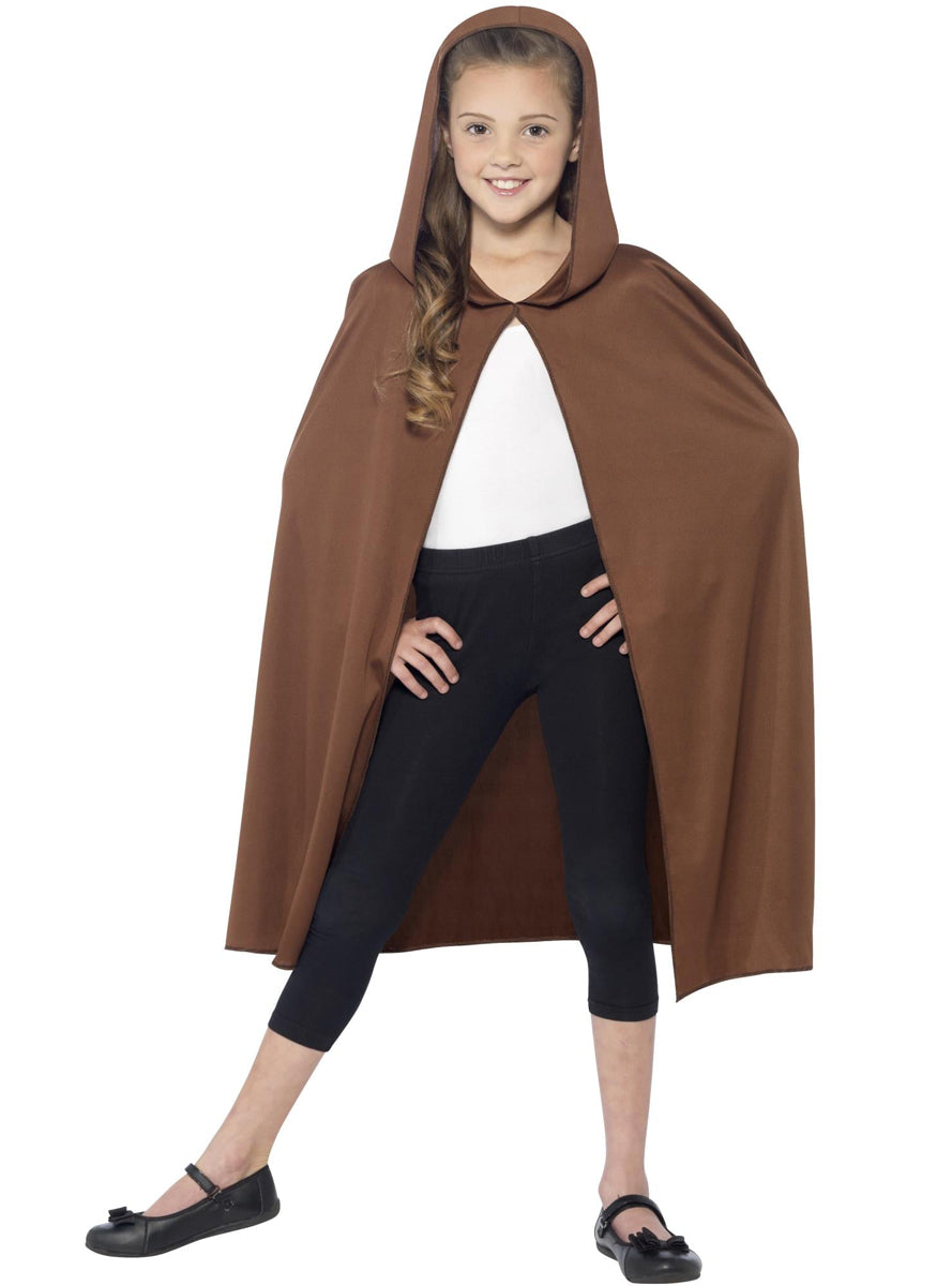 Brown Hooded Girls Basic Costume Cape - Main Image