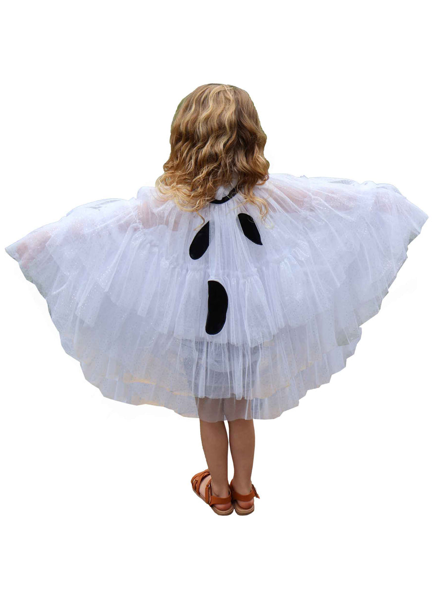 Girls Sheer White Ghost Halloween Costume Cape - Main Image