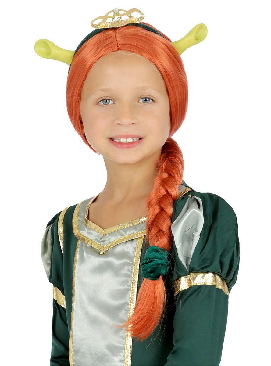 Girls Princess Fiona Red Plaited Shrek Costume Wig - Main Image