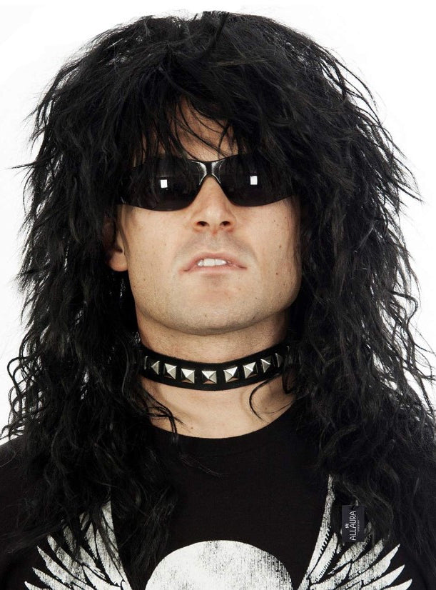 Glam Rock God Mens Black 80s Costume Wig - Alternative Image