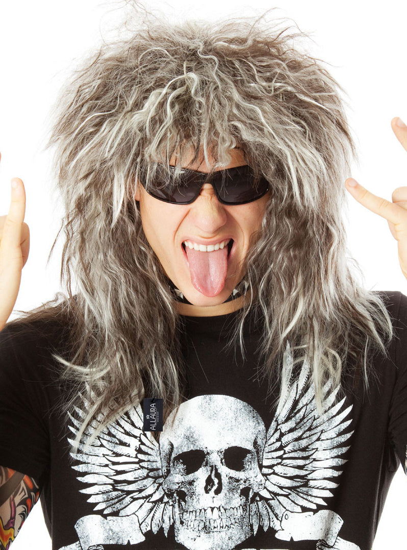 Glam Rock God Mens Long 80s Costume Wig and Tattoo Sleeves Costume Set - Alternative Image 2