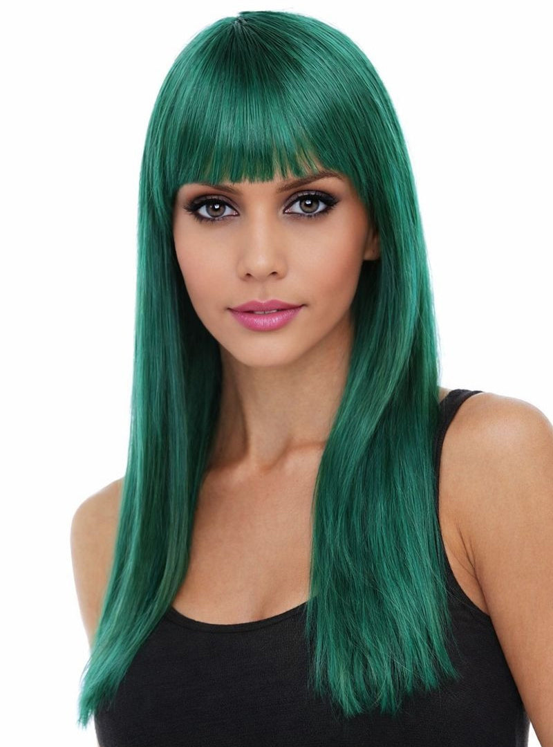 Glamour Girl Womens Long Emerald Green Costume Wig with Fringe - Main Image