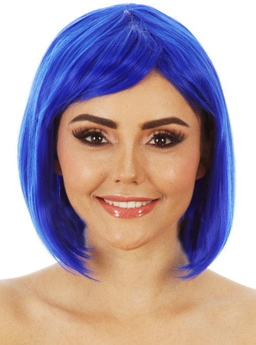 Glamour Womens Blue Long Bob Costume Wig with Fringe - Alternative Image