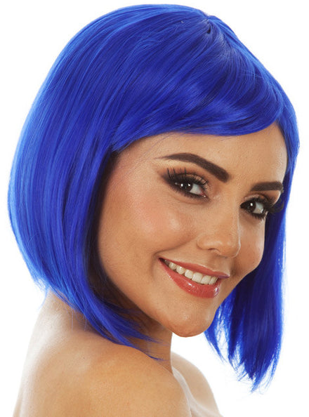 Glamour Womens Blue Long Bob Costume Wig with Fringe - Main Image