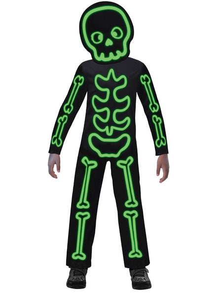 Main image of Glow In The Dark Skeleton Boys Halloween Costume Jumpsuit with Mask