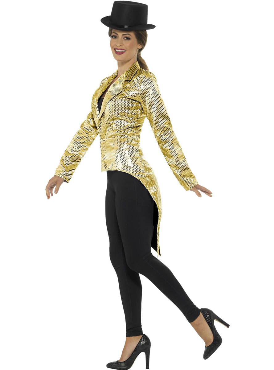 Womens Gold Sequin Tailcoat Costume Jacket - Side Image