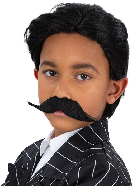 Gomez Addams Boys Black costume Wig And Moustache Set - Main Image