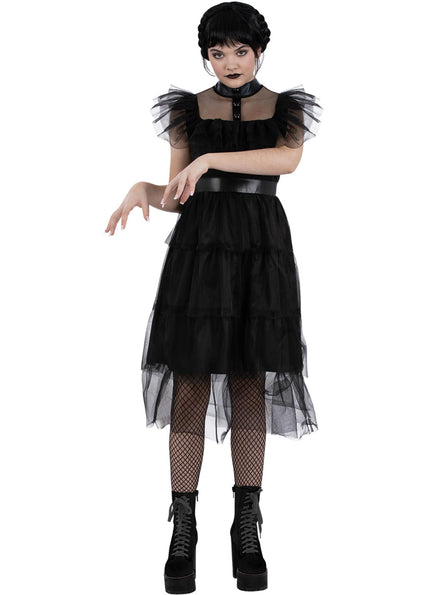 girls black goth wednesday prom dress - Main image
