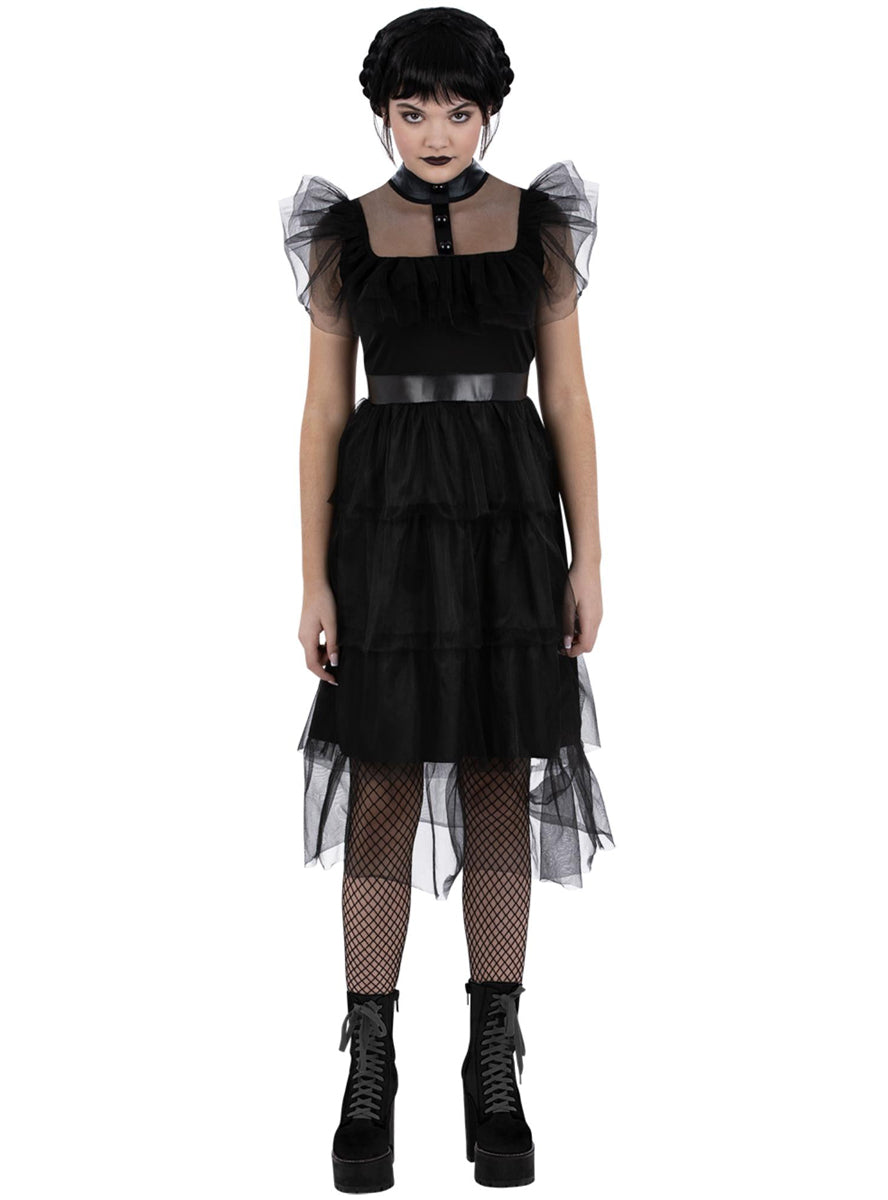 girls black goth wednesday prom dress - Alternative image