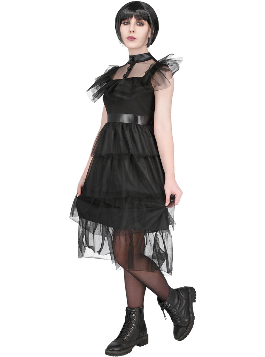 Wednesday Addams Womens Black Prom Dress Costume - Alternative Image