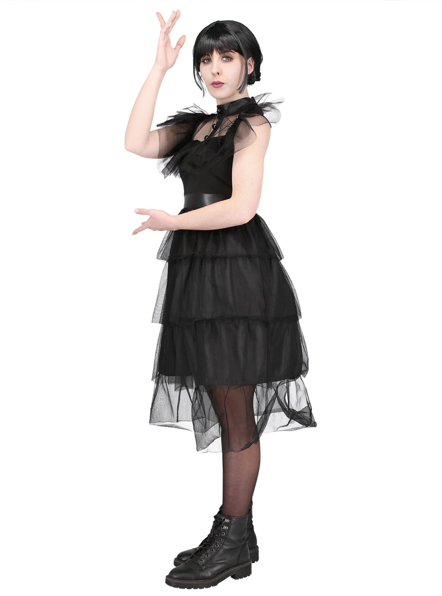Wednesday Addams Womens Black Prom Dress Costume - Side Image