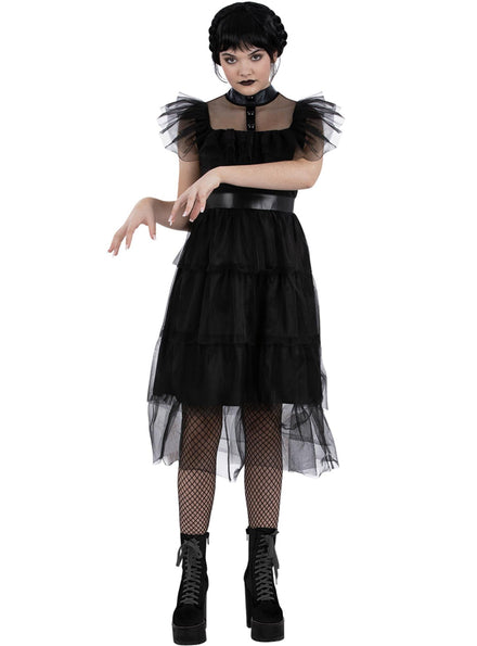 Teen girls black goth wednesday prom dress - Main image