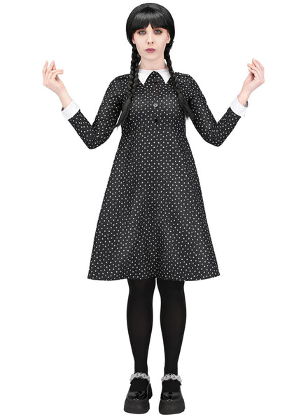 Wednesday Addams Plus Size Womens Black Polka Dot Halloween Costume - Main Image