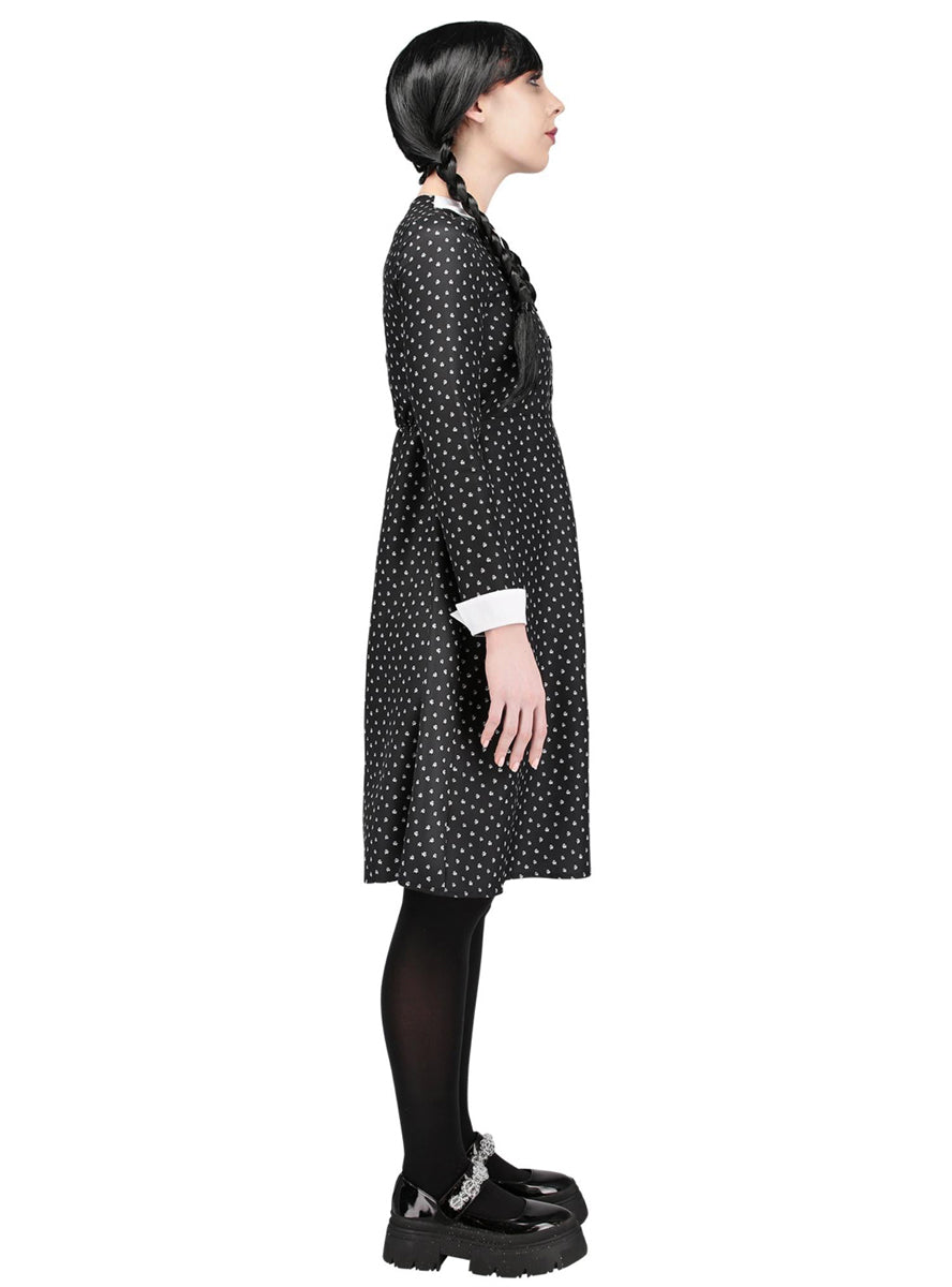 Wednesday Addams Plus Size Womens Black Polka Dot Halloween Costume - Side Image