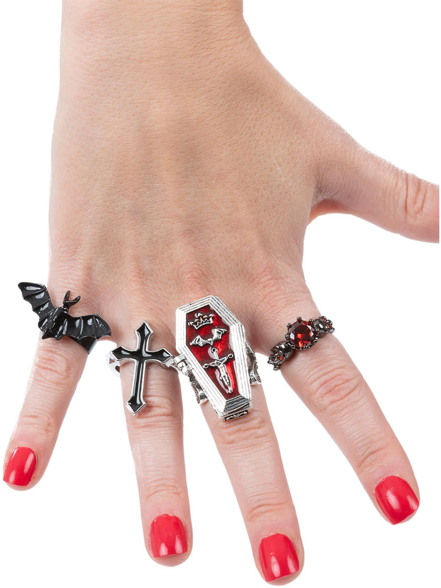 4 Pack of Assorted Gothic Vampire Rings - Main Image