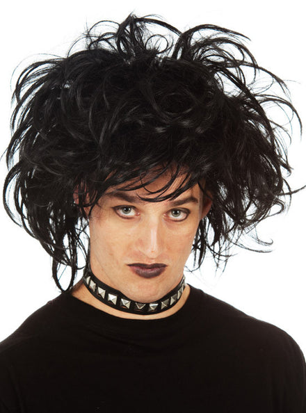 Gothic Mens Black Shaggy Costume Wig - Main Image