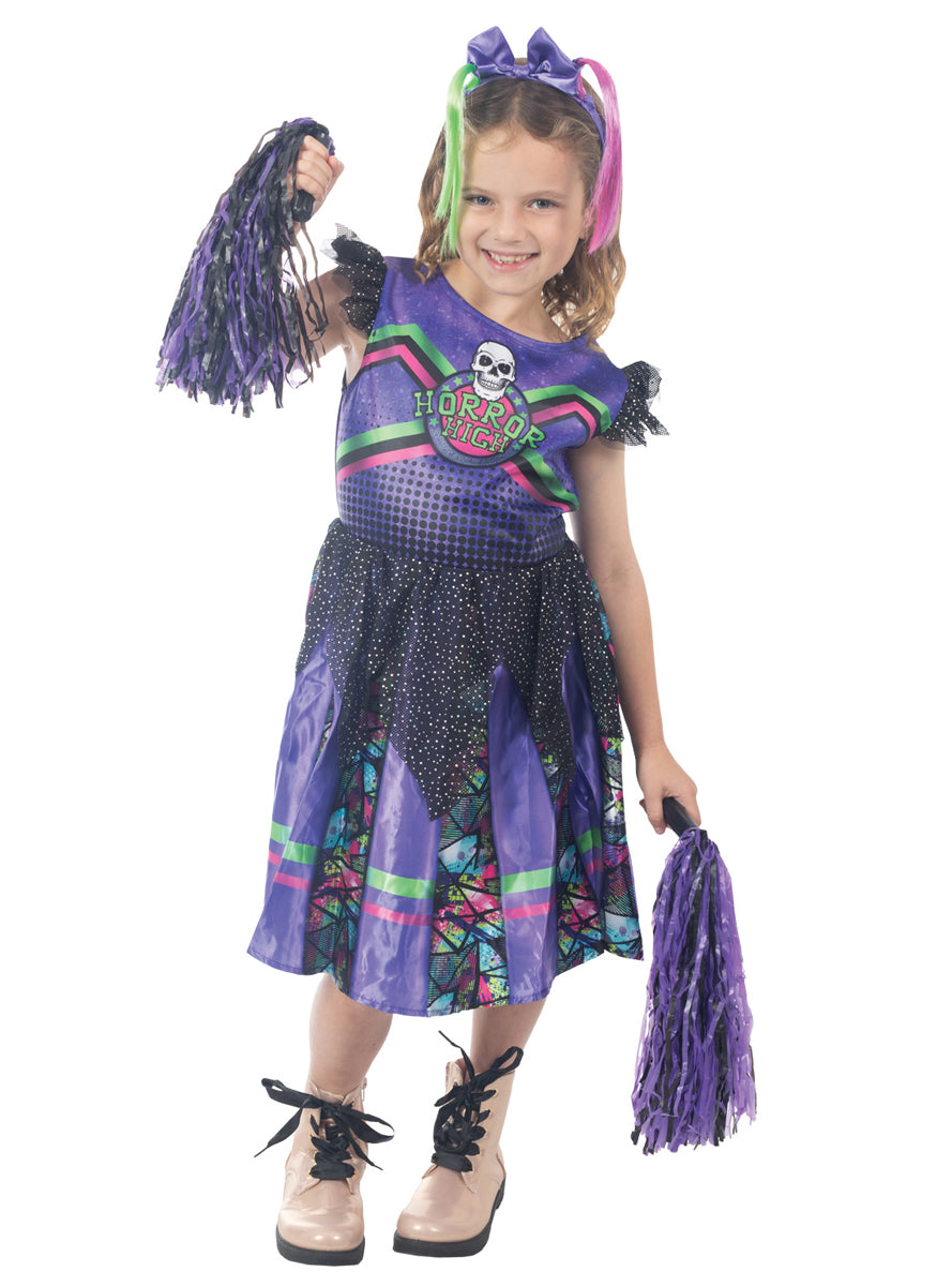 Gothic Purple Cheerleader Girls Halloween Costume - Alternative Image