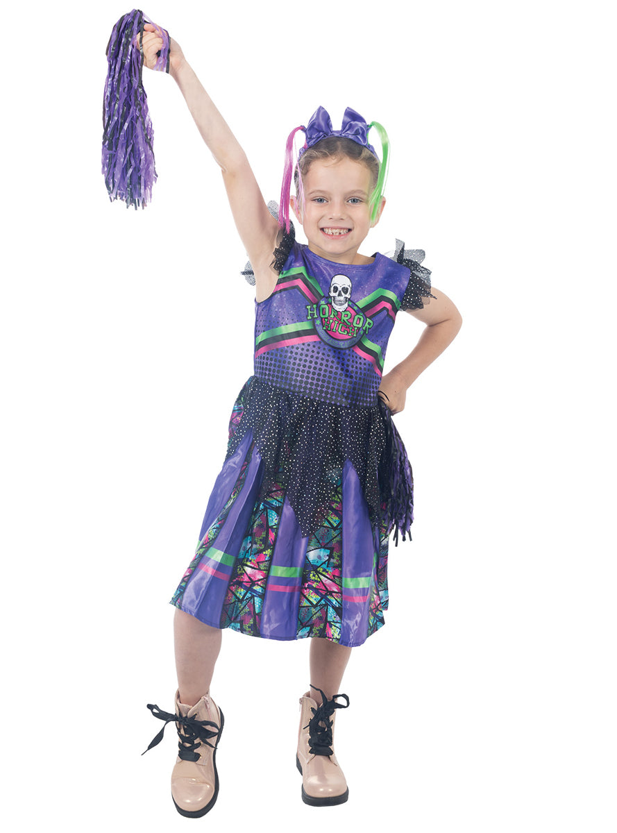 Gothic Purple Cheerleader Teen Girls Halloween Costume - Alternative Image