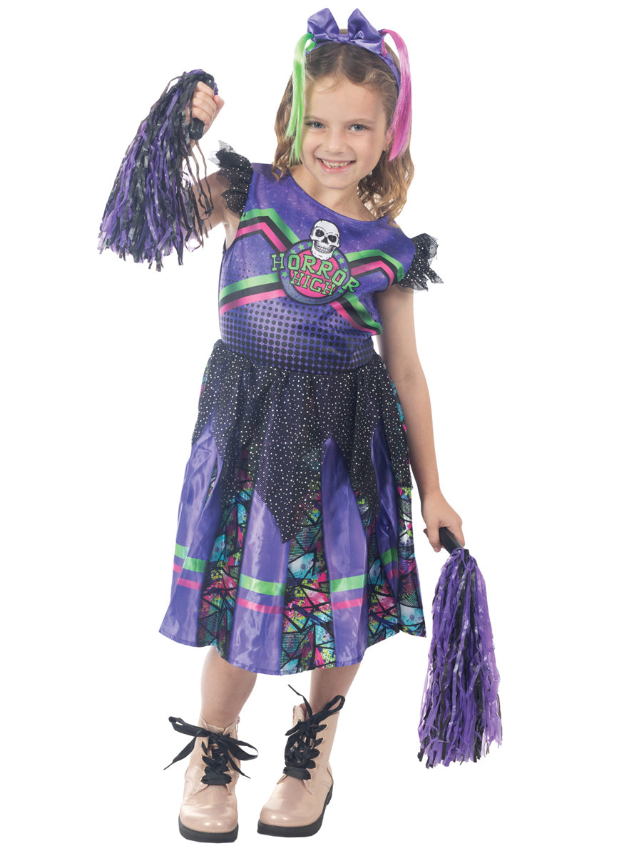 Gothic Purple Cheerleader Teen Girls Halloween Costume - Main Image