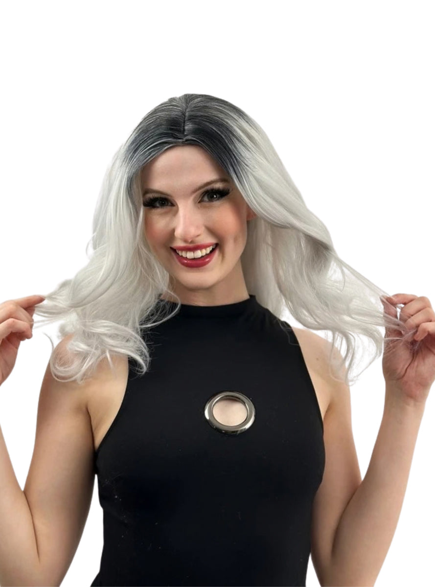 Grace Wavy Grey Wig with Dark Roots