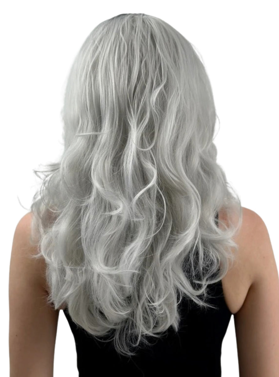 Grace Wavy Grey Wig with Dark Roots