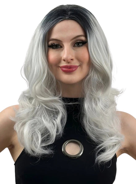 Grace Wavy Grey Wig with Dark Roots