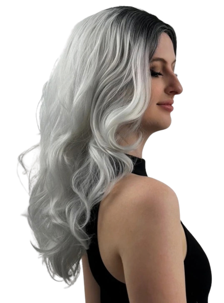 Grace Wavy Grey Wig with Dark Roots