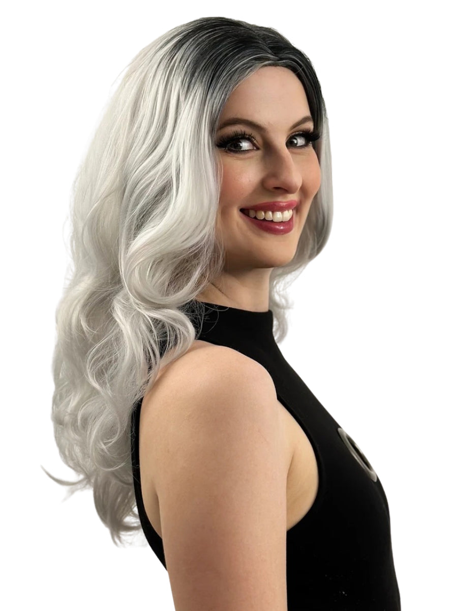 Grace Wavy Grey Wig with Dark Roots