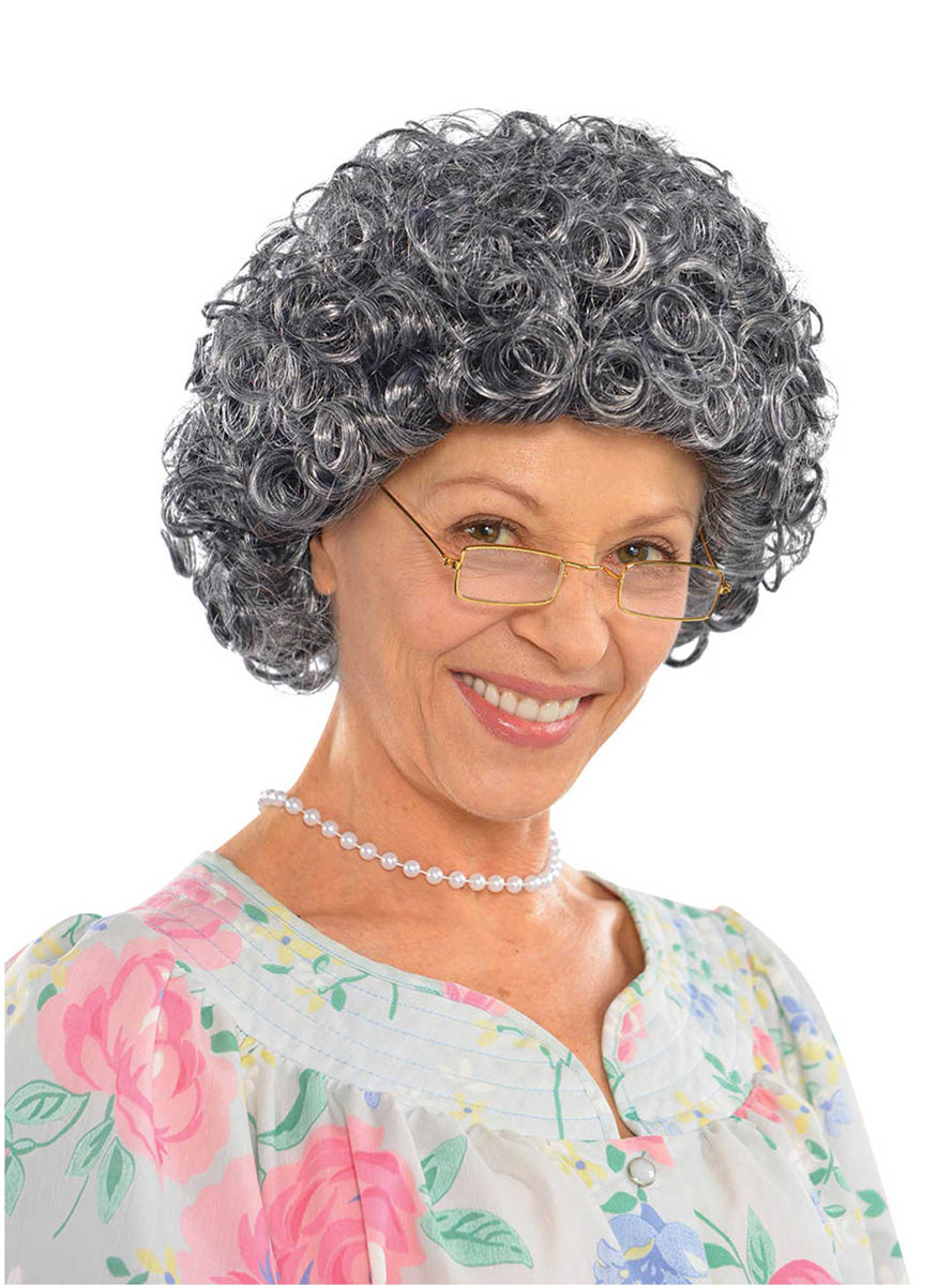 Womens Short Curly Grey Costume Wig