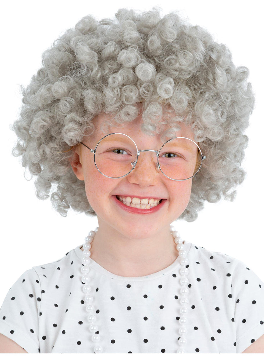 Grey Curly Kids 100 Days Of School Costume Wig - Main Image