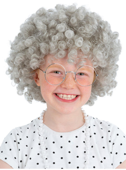 Grey Curly Kids 100 Days Of School Costume Wig - Main Image