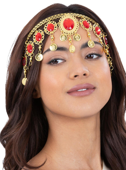 Gold Grecian Goddess Womens Headdress with Rubies - Main Image