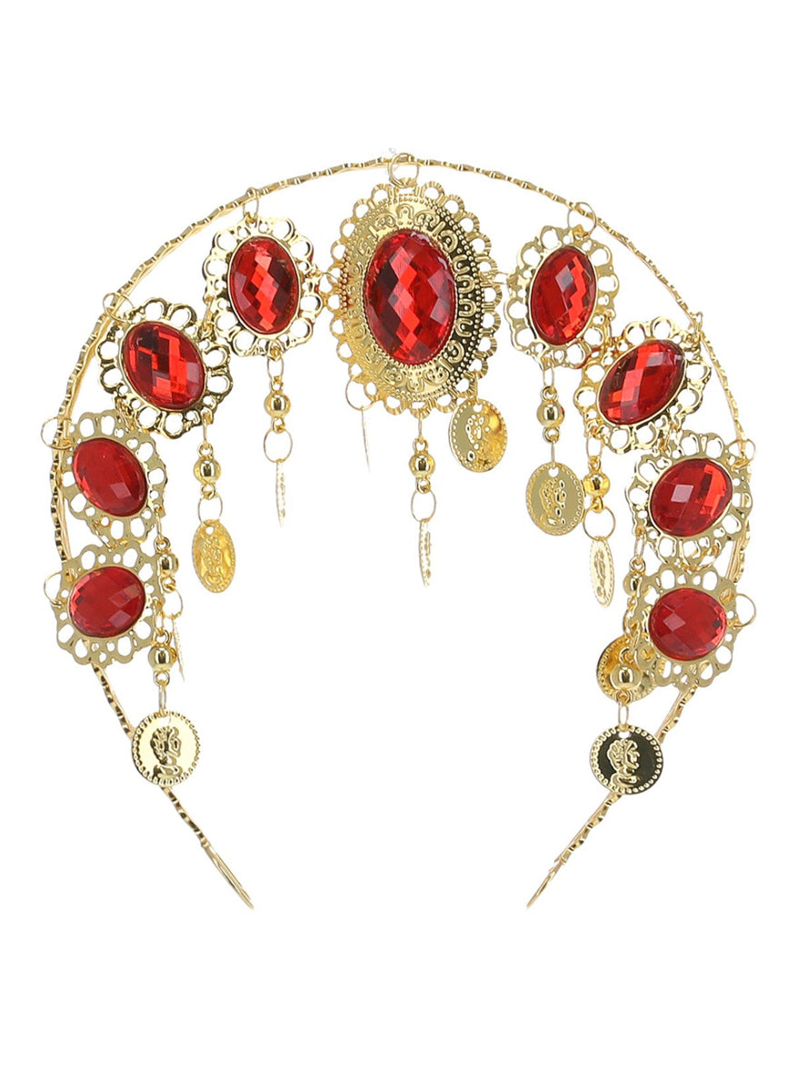 Gold Grecian Goddess Womens Headdress with Rubies - Packaging Image
