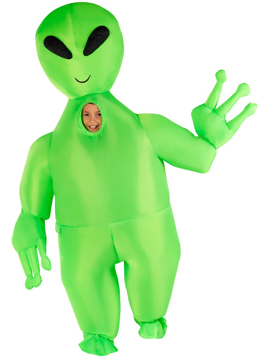 Inflatable Boys Green Alien Costume - Main Image