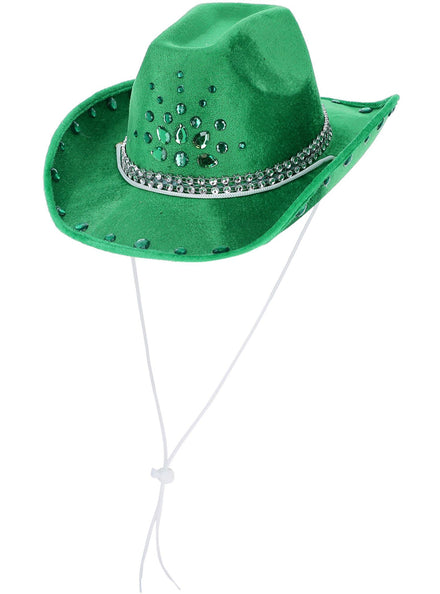 Womens Green Cowgirl Hat with Rhinestones