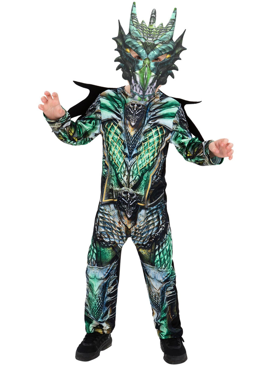 Boys green dragon costume - Alternative image