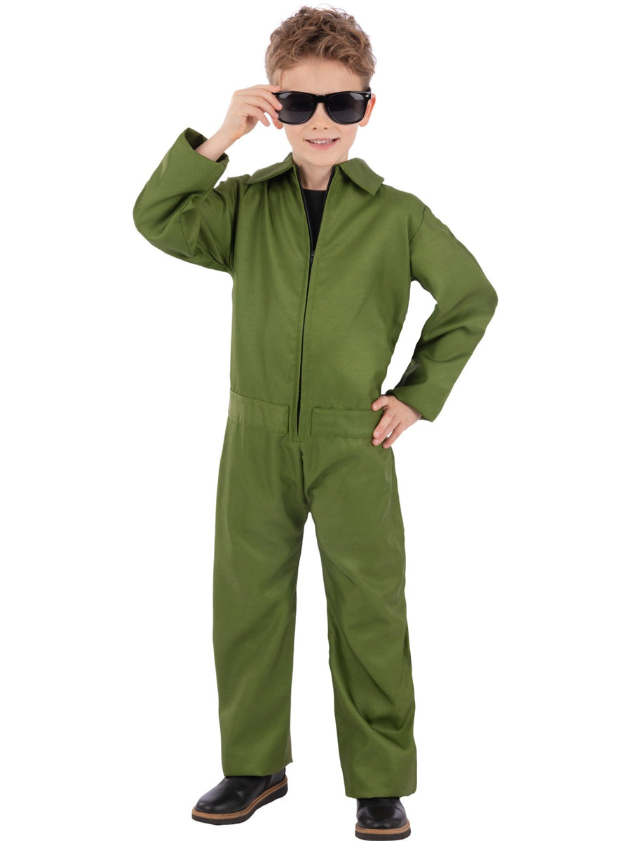 Green Top Gun Flight Suit Costume for Kids - Main Image