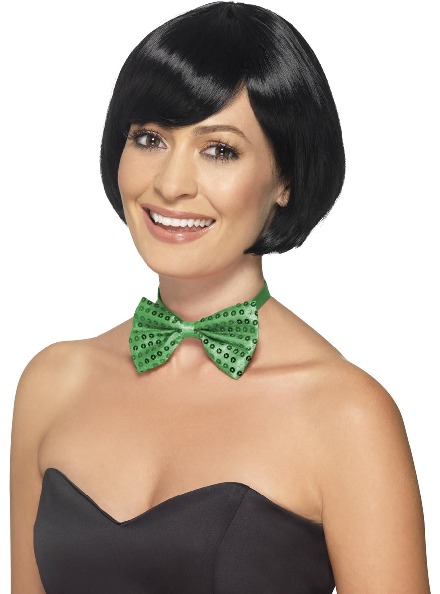 Sequin Bow Tie for Adults in Green - Alternate Image