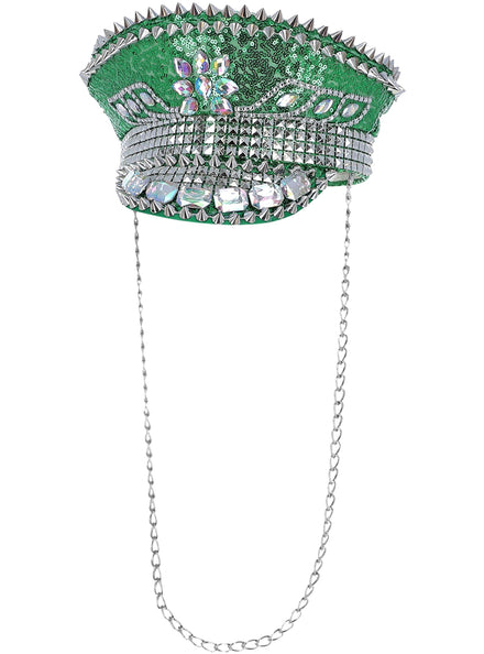 Deluxe Studded Green Sequin Festival Hat - Main Image