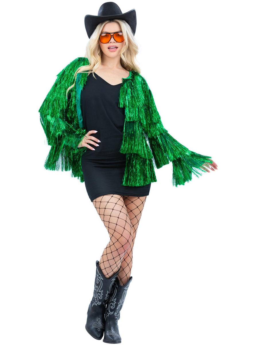 Green Fringed Womens Festival Costume Jacket - Main Image