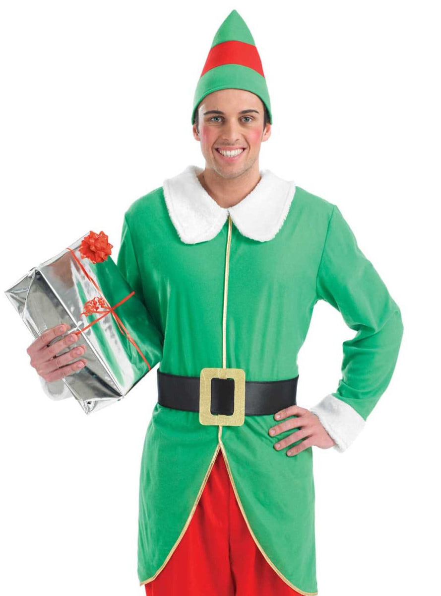 Green and Red Elf Mens Christmas Costume - Close Image
