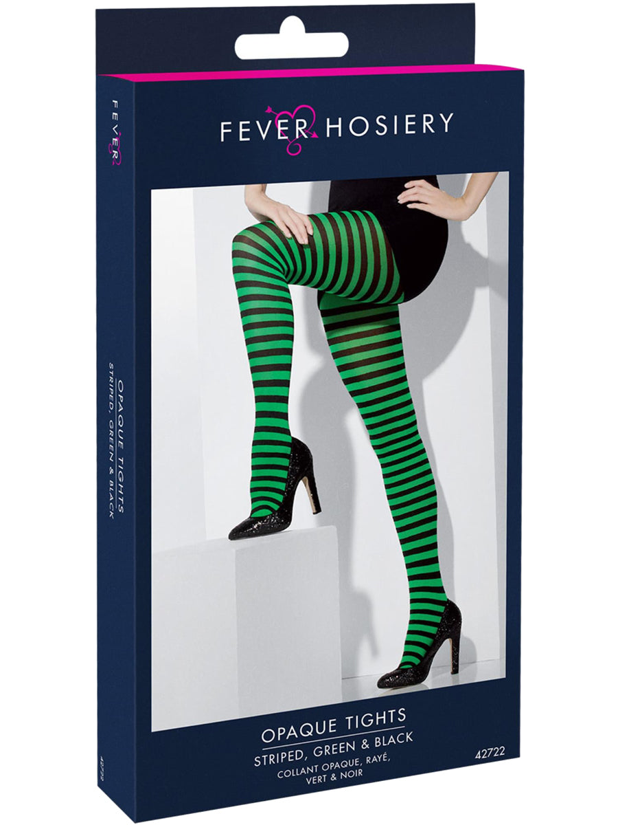 Striped Full Length Black and Green Womens Stockings - Packaging Image