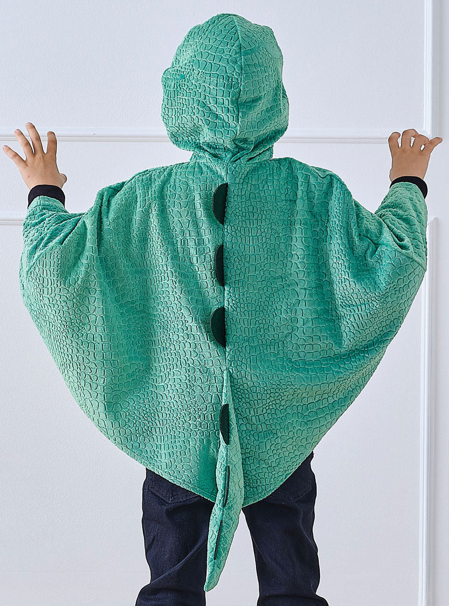 Kids Deluxe Green Dragon Costume Cape Back Image