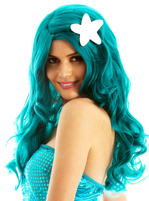 Green Mermaid Womens Deluxe Long Curly Costume Wig - Main Image