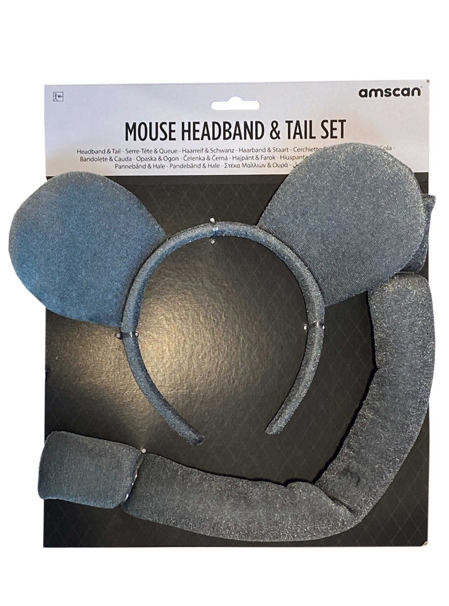 2 Piece Grey Mouse Ears and Tail Set - Alternate Image