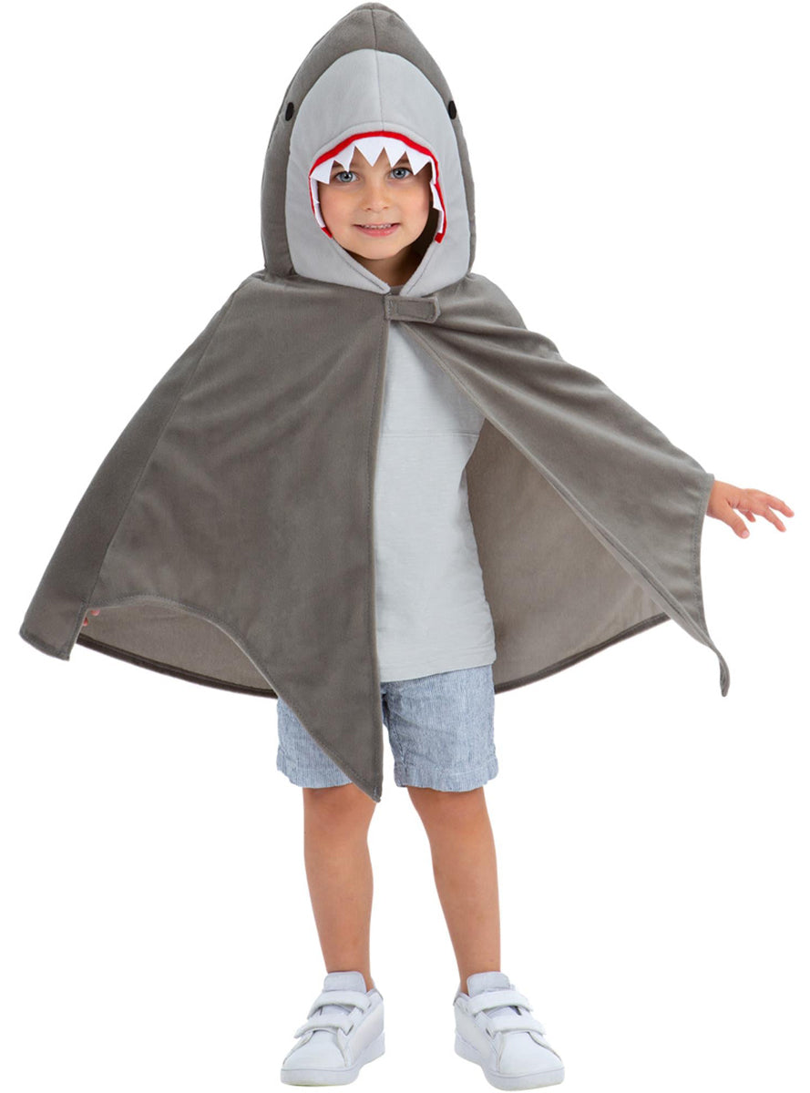 Kid Grey Shark Plush Hooded Animal Costume Cape - Main Image